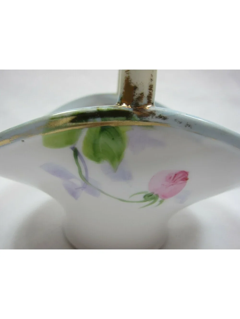 Antique 1911-1921 Nippon Hand Painted Toothpick Basket Pink Floral, Gold & Blue